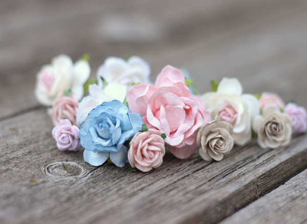 Blush wedding flower hair pins Blue bridal hair pins khaki white 